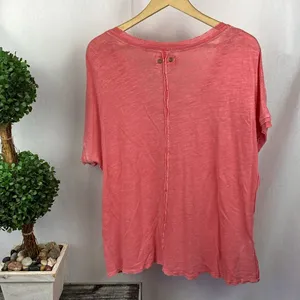 We The Free People Linen Blend Red Short Sleeve Tee T Shirt Top S thumbnail 3
