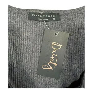 Final touch Ribbed Knit Bell Sleeve Tie Front Crop Top Charcoal Gray Small thumbnail 2