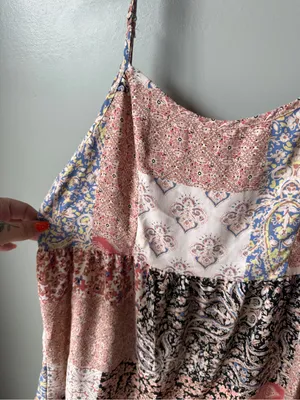 Patchwork Boho Mini Dress Women’s Size Large Made in USA thumbnail 3