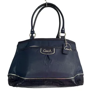 Coach Park Elevated Navy Leather Snakeskin Trim Carryall Shoulder Bag thumbnail 1