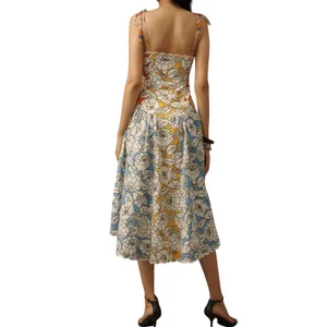 Farm Rio x Anthropologie Basque-Waist Midi Dress Size Large Tie Straps Fit Flare thumbnail 10