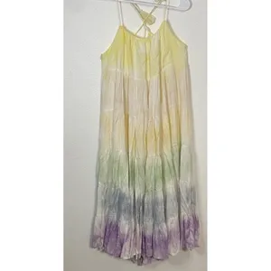 STORIA Tie Dye Maxi Dress Colorful Sleeveless Tasseled Straps Size S 100% Rayon thumbnail 15