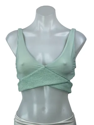 Pilyq Azura Light Green Sleeveless Smocked Adjustable Bikini Top Swimwear Size L thumbnail 1