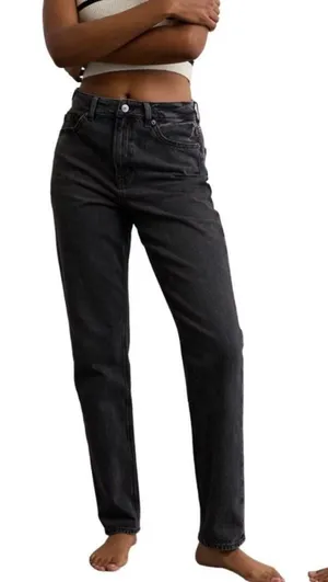 American‎ Eagle Womens High Waisted Mom Jeans Washed Black Stretch 10 Long thumbnail 1