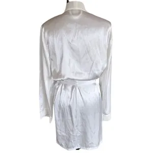 Linea Donatella Satin Robe Ivory Lace Trim Tie Waist S/M bride honeymoon thumbnail 5