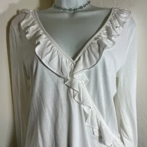Lilly Pulitzer White Ruffle V-Neck Long Sleeve Top thumbnail 3