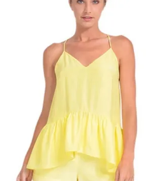 Cinq à Sept Janet Ruffle Top Womens Small Yellow Silk Peplum Cami Summer Chic thumbnail 1