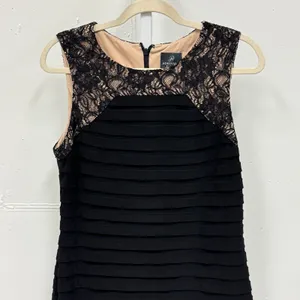 Adrianna Papell Tiered Ribbon Lace‎ Sheath Dress Size 12 Sleeveless Cocktail Blk thumbnail 3