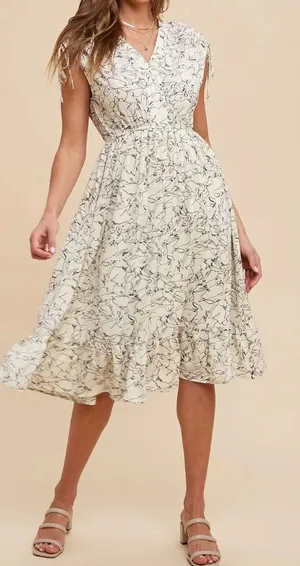 Anniewear Sketch Flower Midi Dress - NWT - Size XL Cream and Black Midi Dress thumbnail 1