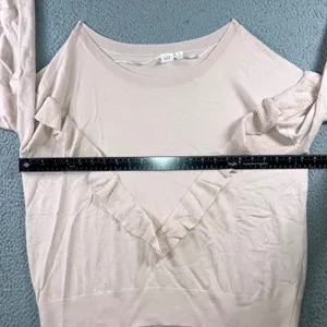 GAP Sweater M Merino Wool Soft Ruffled Trim Coquette Balletcore Blush Pink thumbnail 11