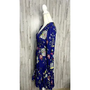 Maeve by Anthropologie Women's XS Blue Floral Long Sleeve Knee Length Dress‎ thumbnail 7