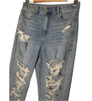 American Eagle Jeans Womens 8 Curvy Mom Jean 90s Distressed Light High Rise Blue thumbnail 10