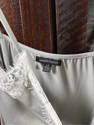 Nanette Lepore Gray Lace-Trim Chemise Slip Dress Size Large thumbnail 6