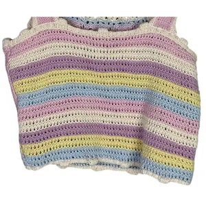 Zara Rare Sleeveless Crochet Knit Stretch Cropped Tank Top M Pink Multicolors thumbnail 7