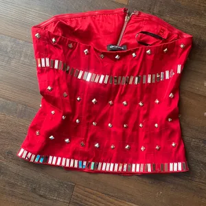 Y2K bebe Red Strapless Top with Metallic Accents thumbnail 5