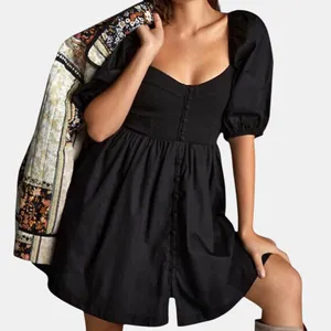 EUC Anthropologie Maeve Puff Sleeve Sweetheart Mini Dress Black Size XS thumbnail 1