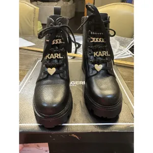 Karl Lagerfeld Paris Mela Combat Boots Black Leather Size 7 thumbnail 6