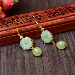 18K Gold Plated Green Agate Flower Dangle Drop Earrings for Women,Flower Earring thumbnail 2