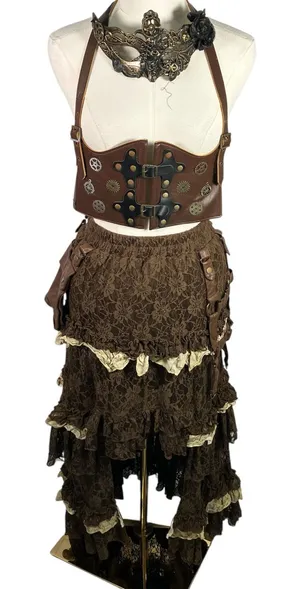 Spirit Halloween Steampunk Costume Skirt Vest Mask Adult M/L Brown‎ Gothic Gears thumbnail 1