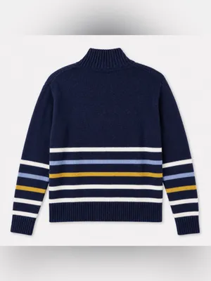 Eddie Bauer Women’s Small 100% Cotton Striped Quarter Zip Sweater Navy thumbnail 6