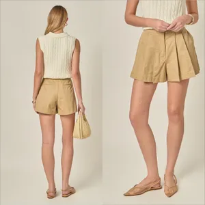 English Factory Tuck Detailed Shorts Size Medium Beige High Waist Pleated thumbnail 3