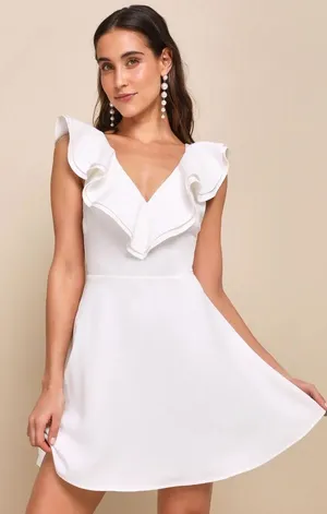 Lulus White Ruffle Dress thumbnail 1
