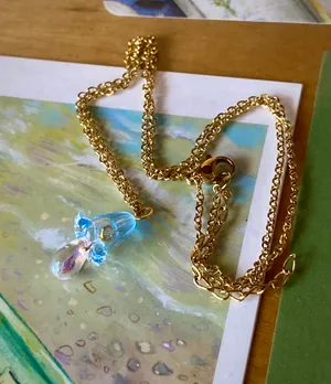 Handmade quality Czech glass bead & German acrylic flower bead cute fairy cottage style necklace💐🩵 thumbnail 2
