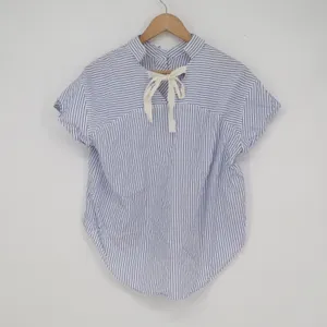 Mango Casual Blue White Striped Cotton Tie Back Short Sleeve Blouse Size 2 XS thumbnail 5