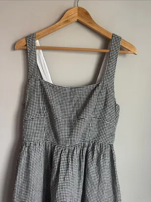 Quince Gingham 100% European Linen Fit & Flare Midi Dress Large thumbnail 5