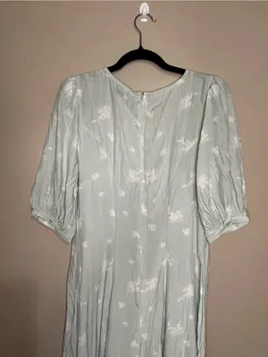 Something‎ Navy Light Teal Chalk Etch Flowers Viscose Romantic Maxi Dress thumbnail 11