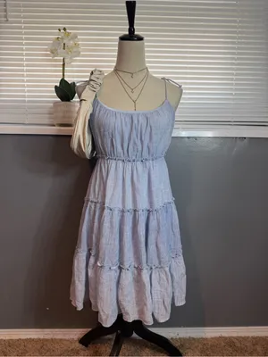 Pink Lily Light Blue Tiered Sundress Size M thumbnail 2
