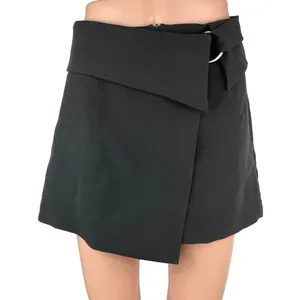 Zara Women's Black High Waisted Casual Buckle Zip Mini Shorts Skort Skirt Size S thumbnail 1