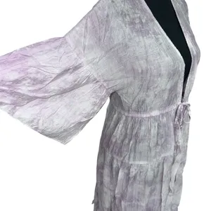 Easel Women's Kimono Purple‎ and White Marble Floor Length Size Small SS Beach thumbnail 3