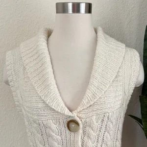 Vintage Cable‎ Knit Sweater Vest Shawl Collar Wool Blend Large thumbnail 7
