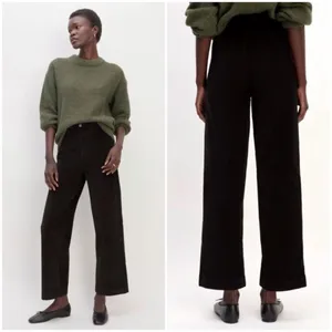 Everlane The Corduroy Wide-Leg Pants High Rise in Black Pockets Size 10 thumbnail 3