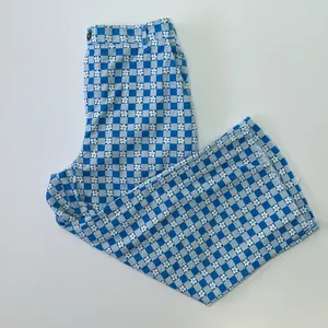 Wild fable pull on wide leg high rise pants retro blue white check with flowers thumbnail 8