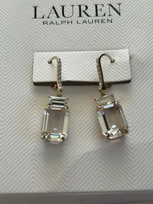 Lauren Ralph Lauren Gold-Tone Clear Crystal Drop Earrings NEW thumbnail 3