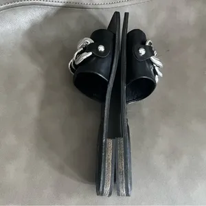 Beast Fashion Black Square Toe Slides Chunky Silver Chain Sandals 6.5 thumbnail 3