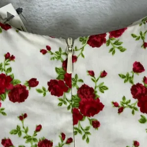 ASOS Design Floral Puff Sleeve Babydoll Mini Dress White Red Rose US 8 NEW thumbnail 10