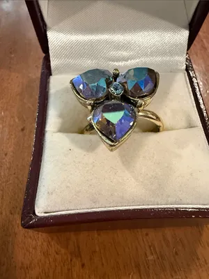Adjustable Gold-Tone Ring with Iridescent Purple-Blue Teardrop Stones thumbnail 4