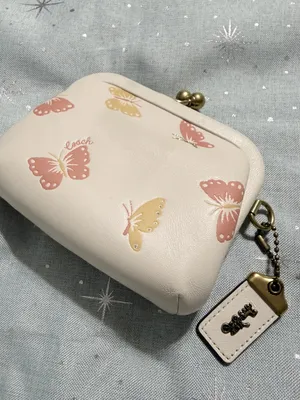 COACH 70512 Kisslock Coin Purse With Butterfly Print In Chalk/brass thumbnail 3