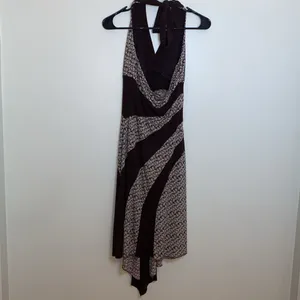 Brown and Tan Abstract Flowy Midi Dress thumbnail 3