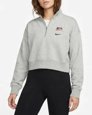 Nike Womens USA Hockey Phoenix Crop Quarter Zip Grey Sweatshirt Large thumbnail 1