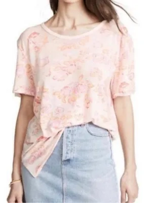 Free People Tourist Tee Floral Pink blush combo fairycore L short sleeves thumbnail 2