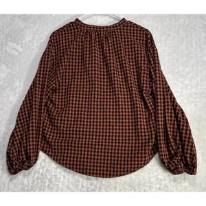 A New Day Balloon Sleeve Popover Top Blouse Womens S Plaid Black Orange Retro thumbnail 2