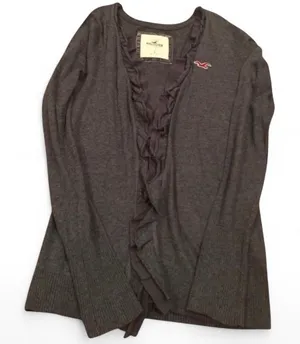 Hollister Co. VTG 2000s Women’s Preppy Dark Grey Open Ruffled Cardigan — LARGE thumbnail 1