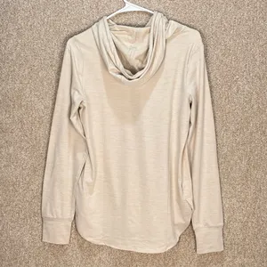 Reebok tan white marbled long sleeve tshirt hooded drawstring thumb holes‎ comfy thumbnail 2