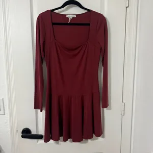Reformation Coen Jersey Knit Long Sleeve Square Neck Mini Dress Chianti Medium thumbnail 3