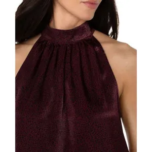 Liverpool Mock Neck Halter Top in Burgundy Leopard Print, NWT, Size S thumbnail 4