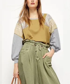 Free People Feelin it Patch Army Green Top M thumbnail 1